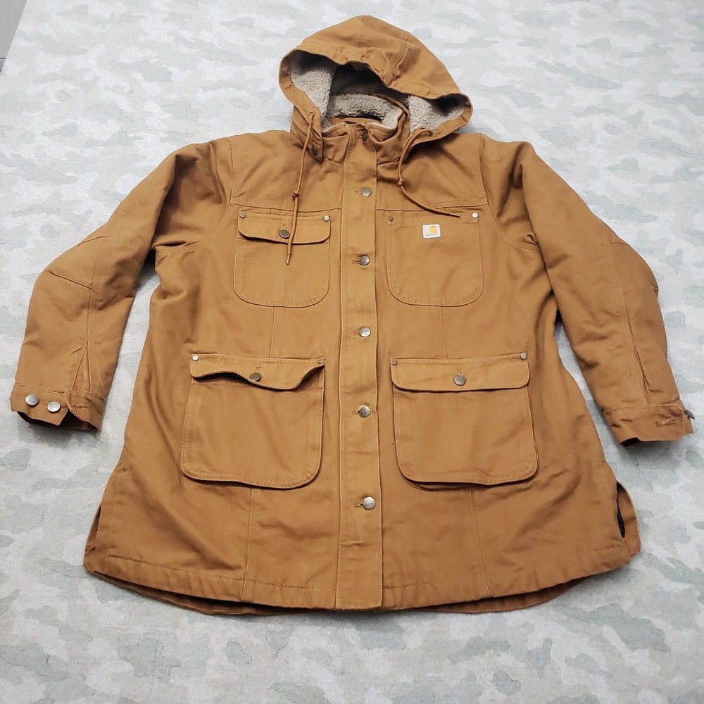 Carhartt Jacket Womens 2XL Brown Loose Fit Hooded Duck Coat